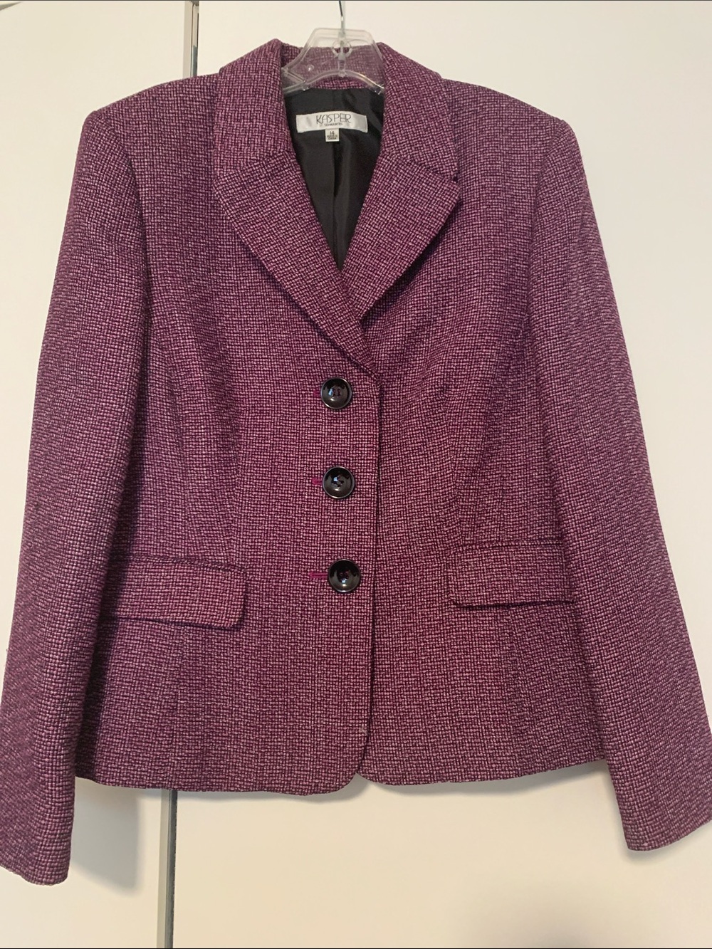 Kasper Women's Plum Textured Blazer Jacket with Notch Lapel size 14.